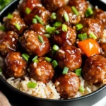 Honey Garlic Meatball Rice Bake