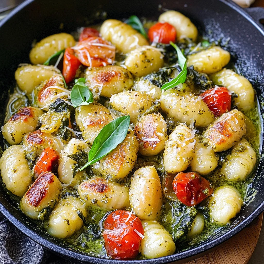 Creamy Pesto Gnocchi with Spinach and Artichokes