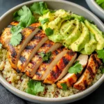 Grilled Chicken Quinoa Bowls with Avocado Sauce Delight!