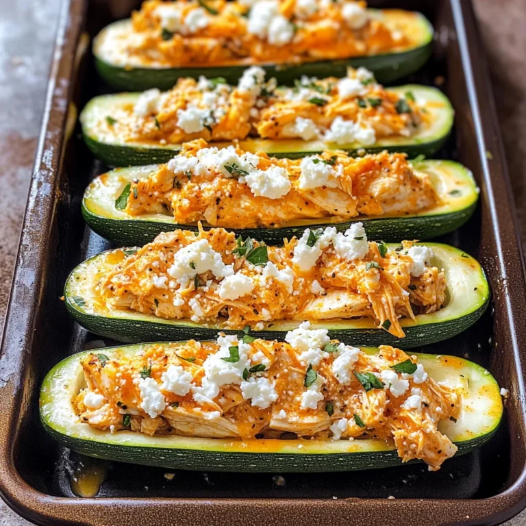 High Protein Buffalo Chicken Stuffed Zucchini Boats