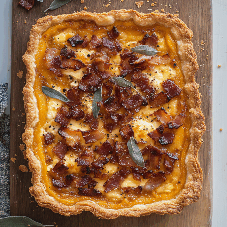Pumpkin, Ricotta & Caramelized Onion Tart with Bacon and Sage