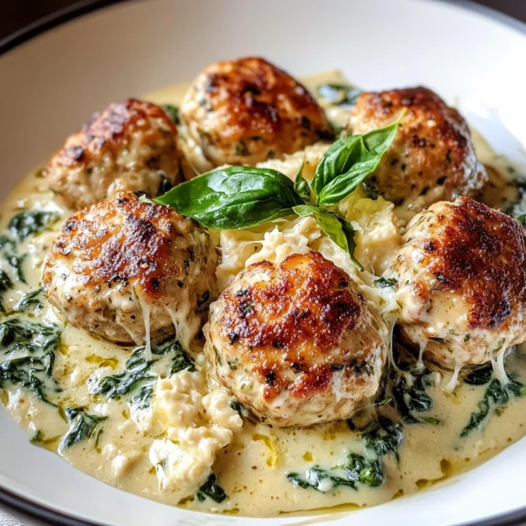 Baked Chicken Ricotta Meatballs with Spinach Alfredo Sauce