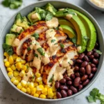 Chipotle Chicken Bowl with Black Beans, Corn, & Creamy Sauce