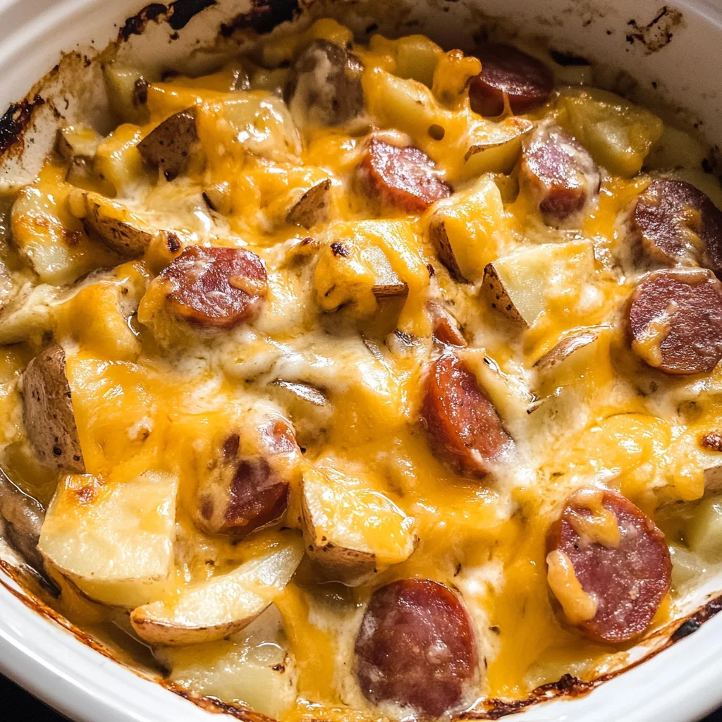 Crockpot Cheesy Potatoes and Kielbasa