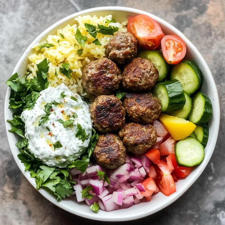 Gyro Bowls (Meatballs with Tzatziki, Lemon Rice, and Cucumber Salad)