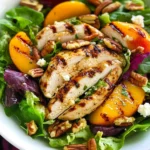 Grilled Chicken, Peach, Pecan and Goat Cheese Salad with Basil Vinaigrette