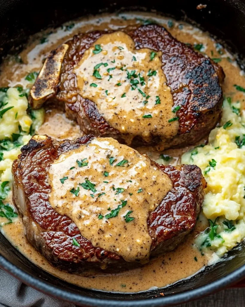 Savory Gaelic Irish Steaks with Whiskey Cream and Colcannon